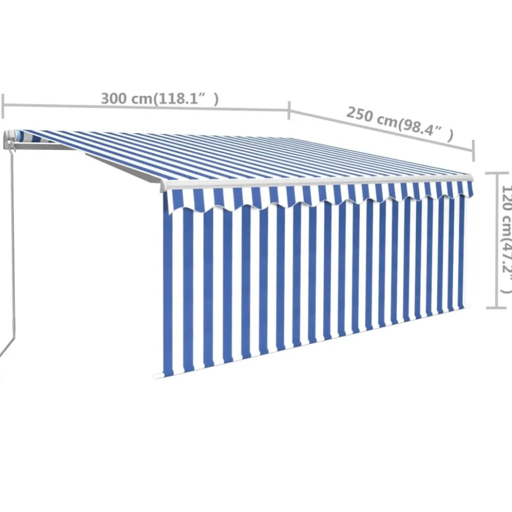 Sale FinePRICE Manuaalisesti kelattava markiisi 2 verhoilla 3x2,5m sininen/valkoinen