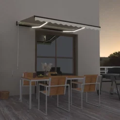 Outlet FinePRICE Manuaalisesti sisäänkelattava markiisi LEDillä 350x250 cm kermanvalkoinen