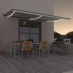 Outlet FinePRICE Manuaalisesti sisäänkelattava markiisi LEDillä 350x250 cm kermanvalkoinen