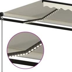 Outlet FinePRICE Manuaalisesti sisäänkelattava markiisi LEDillä 350x250 cm kermanvalkoinen