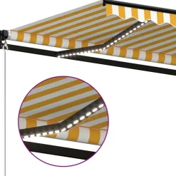 Outlet FinePRICE Manuaalisesti sisäänkelattava markiisi LEDillä 350x250 cm kermanvalkoinen