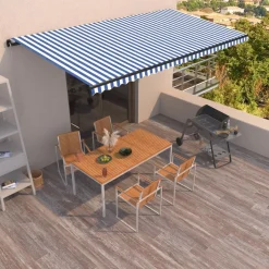 Best FinePRICE Manuaalisesti sisäänkelattava markiisi 1 300x250 cm sininen/valkoinen