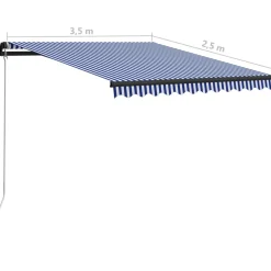 Best FinePRICE Manuaalisesti sisäänkelattava markiisi 1 300x250 cm sininen/valkoinen