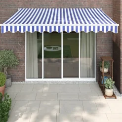 New FinePRICE Markiisi, automaattisesti sisäänkelattava, sininen/valkoinen, 3x2,5 m