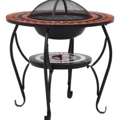 Clearance FinePRICE Mosaiikkipöytä tulisijalla 60cm, keramiikka, terrakotta/valkoinen