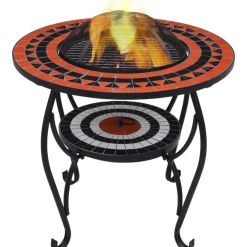 Clearance FinePRICE Mosaiikkipöytä tulisijalla 60cm, keramiikka, terrakotta/valkoinen