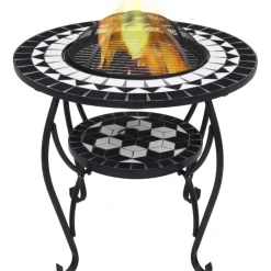 Discount FinePRICE Mosaiikkipöytä tulisijalla 60cm, keramiikka, musta/valkoinen