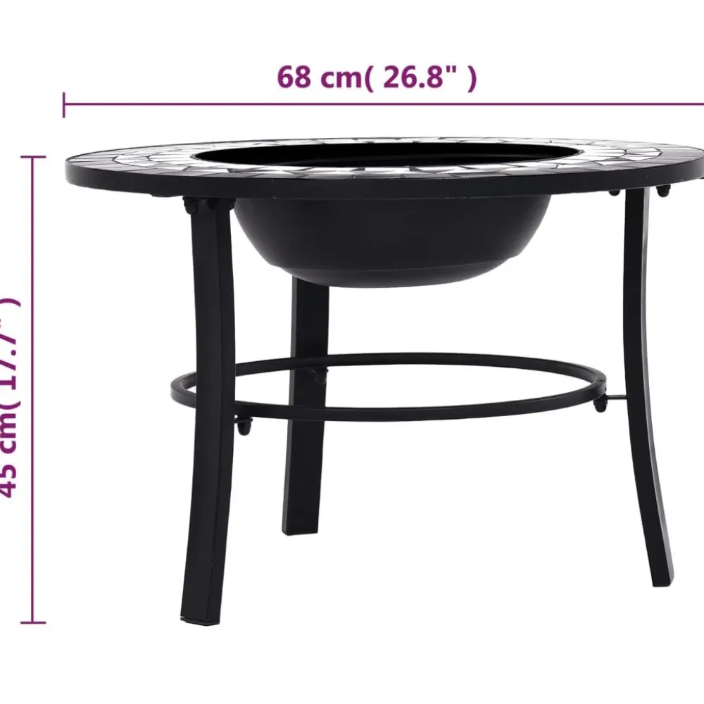 Hot FinePRICE Mosaiikkitulisija 68cm, keramiikka, musta/valkoinen