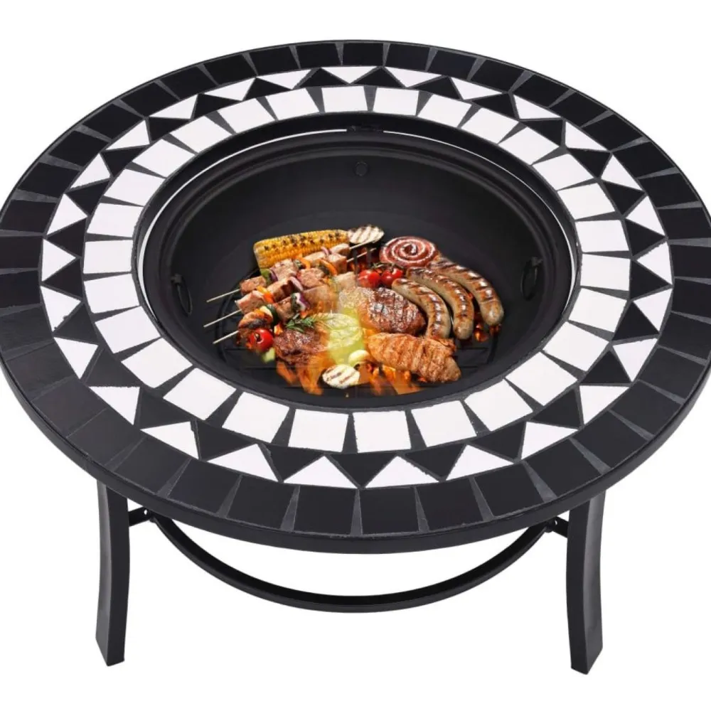 Hot FinePRICE Mosaiikkitulisija 68cm, keramiikka, musta/valkoinen