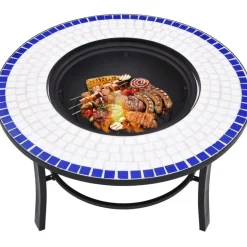 Sale FinePRICE Mosaiikkitulisija 68cm, keramiikka, sininen/valkoinen