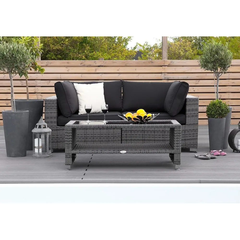 Online Comfort Garden Oleskeluryhmä Bahamas 2-istuttava sohva + sohvapöytä hyllyllä tummanharmaa/musta