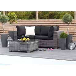 Online Comfort Garden Oleskeluryhmä Bahamas 3-istuttava sohva + sohvapöytä tummanharmaa/musta