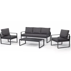 Outlet Home4you Oleskeluryhmä Lepzig 3-istuttava sohva + 2 nojatuolia + pöytä harmaa