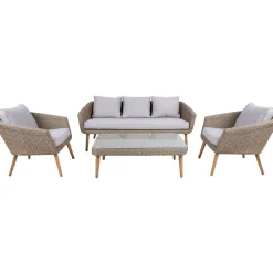 Home4you Oleskeluryhmä Norway, 2-istuttava sohva + 2 nojatuolia + pöytä, beige