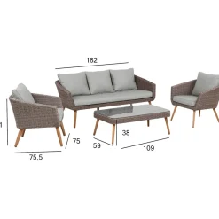 Home4you Oleskeluryhmä Norway, 2-istuttava sohva + 2 nojatuolia + pöytä, beige