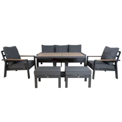 Outlet Home4you Oleskeluryhmä Parker, 3-Istuttava sohva, 2 nojatuolia, 2 rahia, pöytä, harmaa