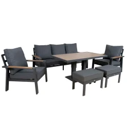 Outlet Home4you Oleskeluryhmä Parker, 3-Istuttava sohva, 2 nojatuolia, 2 rahia, pöytä, harmaa