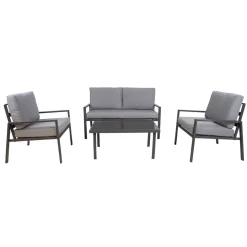 Clearance Home4you Oleskeluryhmä Tifton 2-istuttava sohva +2 nojatuolia + pöytä musta/harmaa