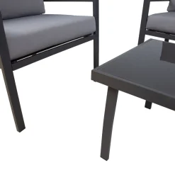 Clearance Home4you Oleskeluryhmä Tifton 2-istuttava sohva +2 nojatuolia + pöytä musta/harmaa