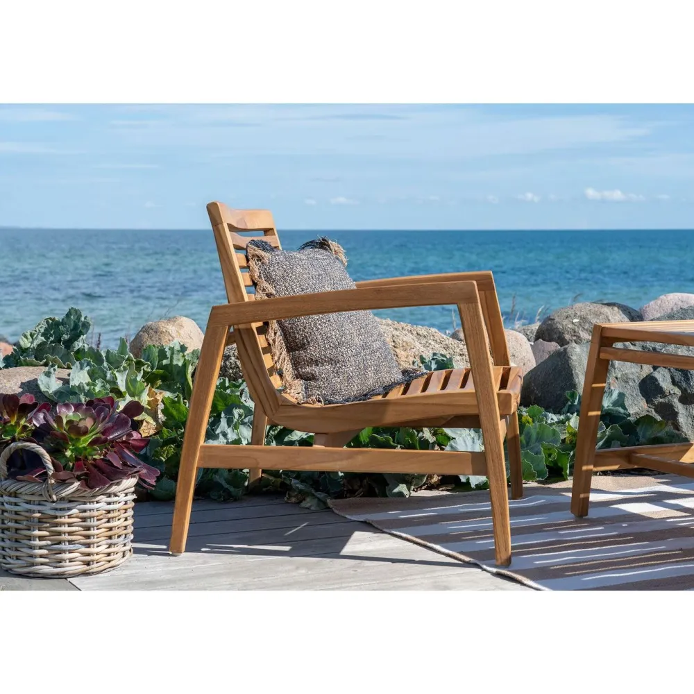Outlet House Nordic Oleskeluryhmä Santander, 2-istuttava penkki + 2 lepotuolia + pöytä, pehmusteilla, tiikki
