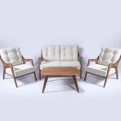 Outlet Linento Garden Oleskeluryhmä Walnut, 4-istuttava, kerma
