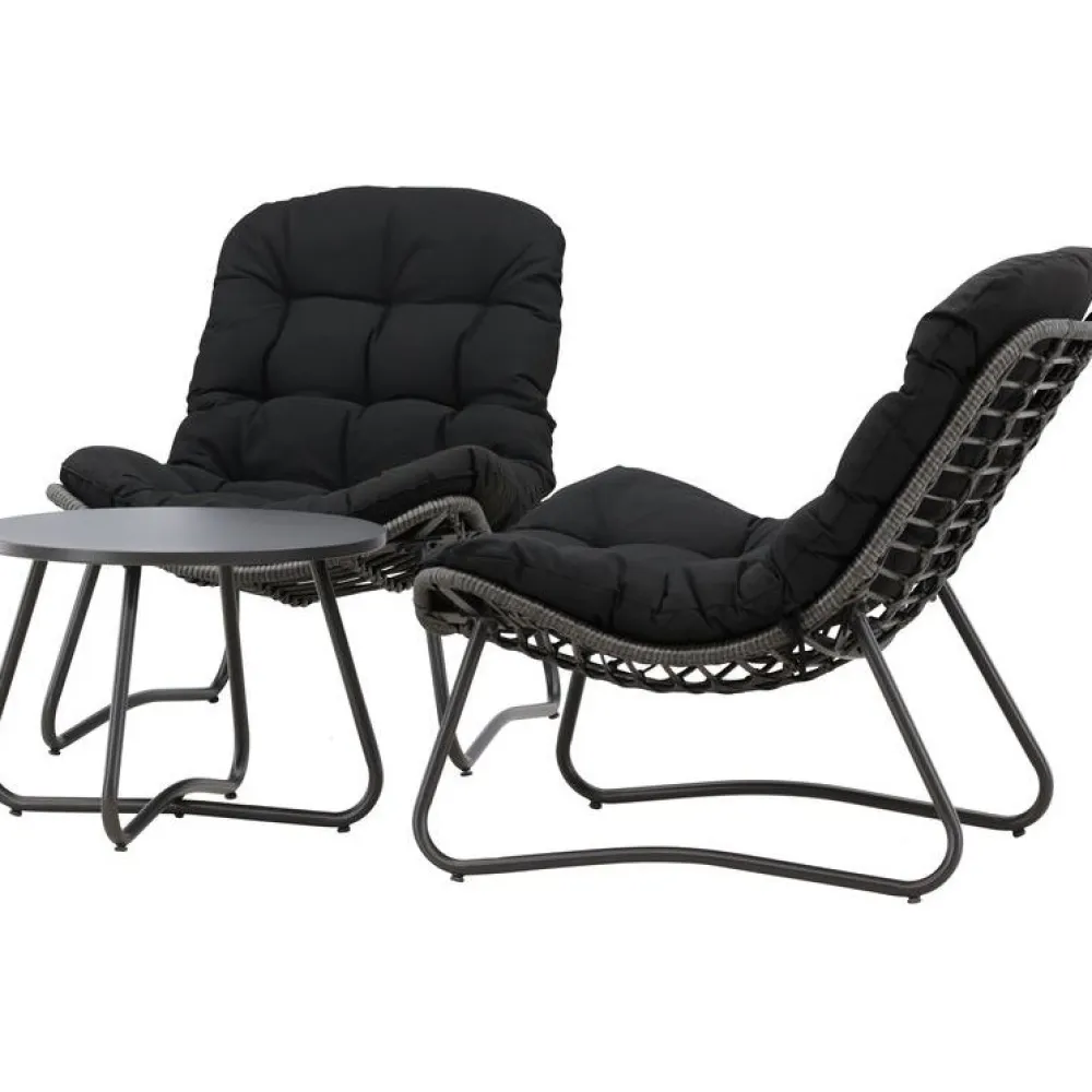 Venture Home Oleskeluryhmä Cala, 2 lepotuolia + pöytä, harmaa/musta
