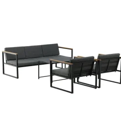 Outlet Venture Home Oleskeluryhmä Dakar, 3-istuttava sohva + 2 lepotuolia + sarjapöytä, harmaa/musta