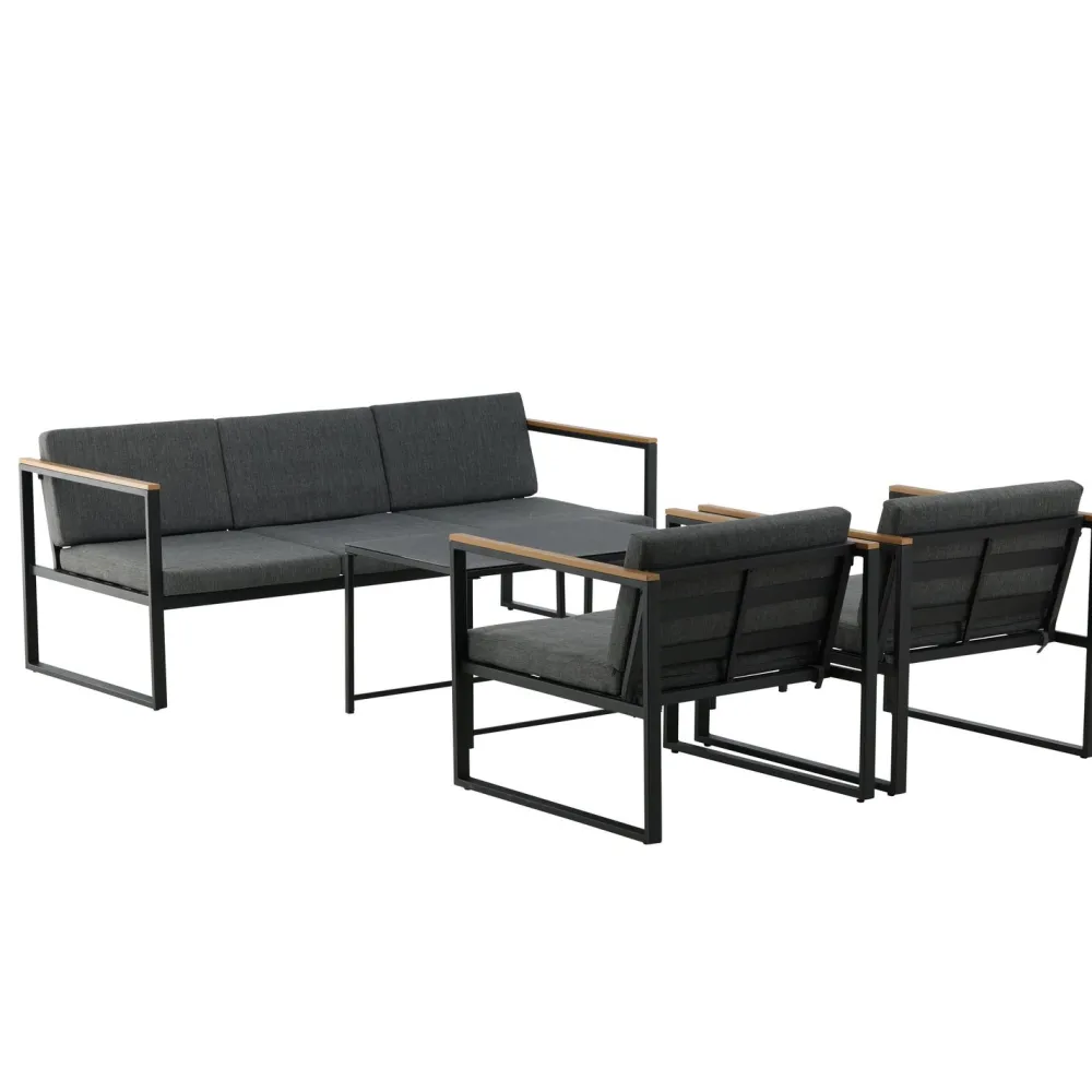 Outlet Venture Home Oleskeluryhmä Dakar, 3-istuttava sohva + 2 lepotuolia + sarjapöytä, harmaa/musta