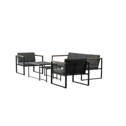 Outlet Venture Home Oleskeluryhmä Dakar, 3-istuttava sohva + 2 lepotuolia + sarjapöytä, harmaa/musta