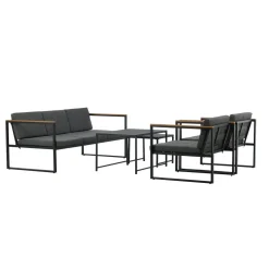 Outlet Venture Home Oleskeluryhmä Dakar, 3-istuttava sohva + 2 lepotuolia + sarjapöytä, harmaa/musta