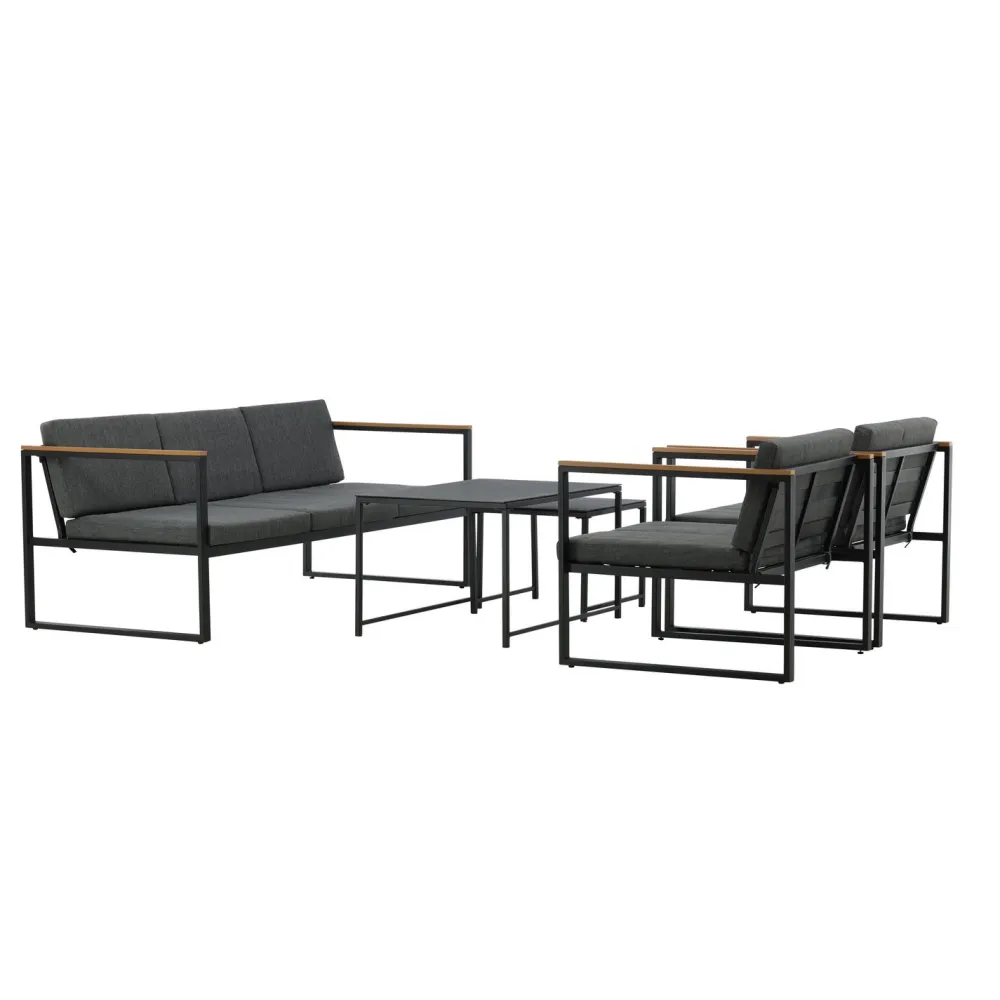 Outlet Venture Home Oleskeluryhmä Dakar, 3-istuttava sohva + 2 lepotuolia + sarjapöytä, harmaa/musta