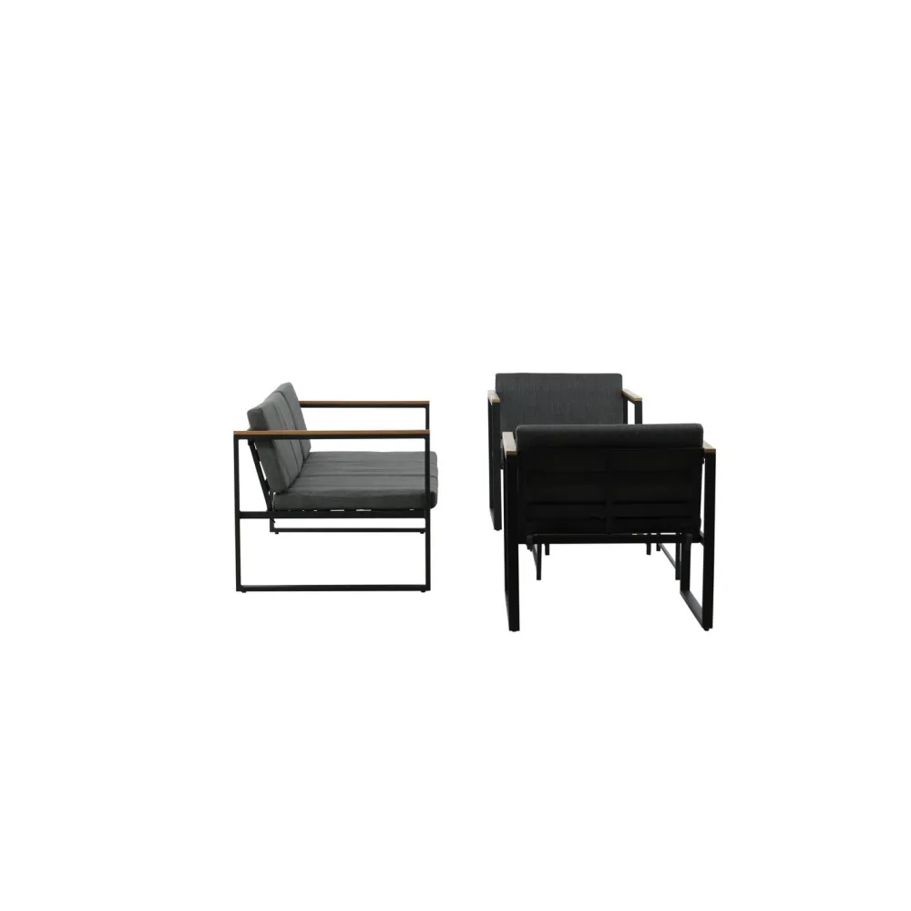 Outlet Venture Home Oleskeluryhmä Dakar, 3-istuttava sohva + 2 lepotuolia + sarjapöytä, harmaa/musta