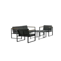 Outlet Venture Home Oleskeluryhmä Dakar, 3-istuttava sohva + 2 lepotuolia + sarjapöytä, harmaa/musta