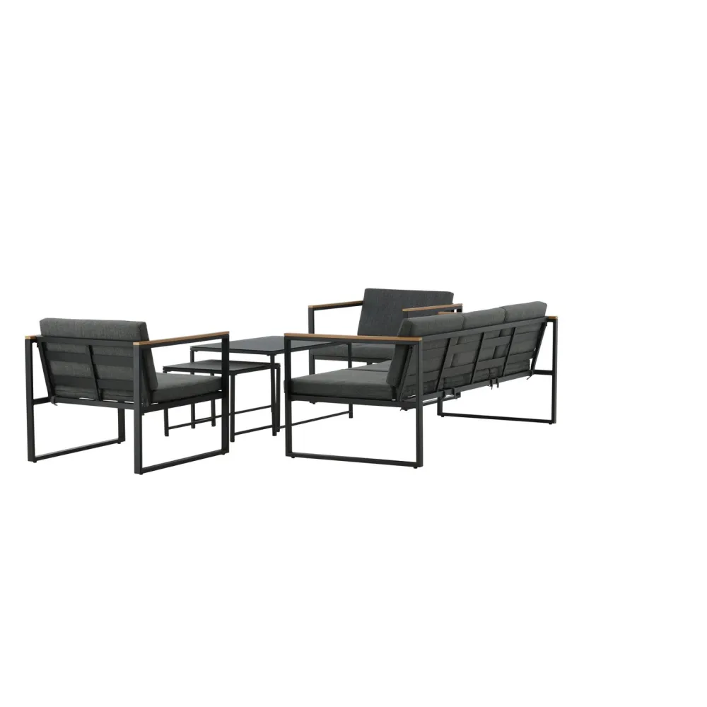 Outlet Venture Home Oleskeluryhmä Dakar, 3-istuttava sohva + 2 lepotuolia + sarjapöytä, harmaa/musta