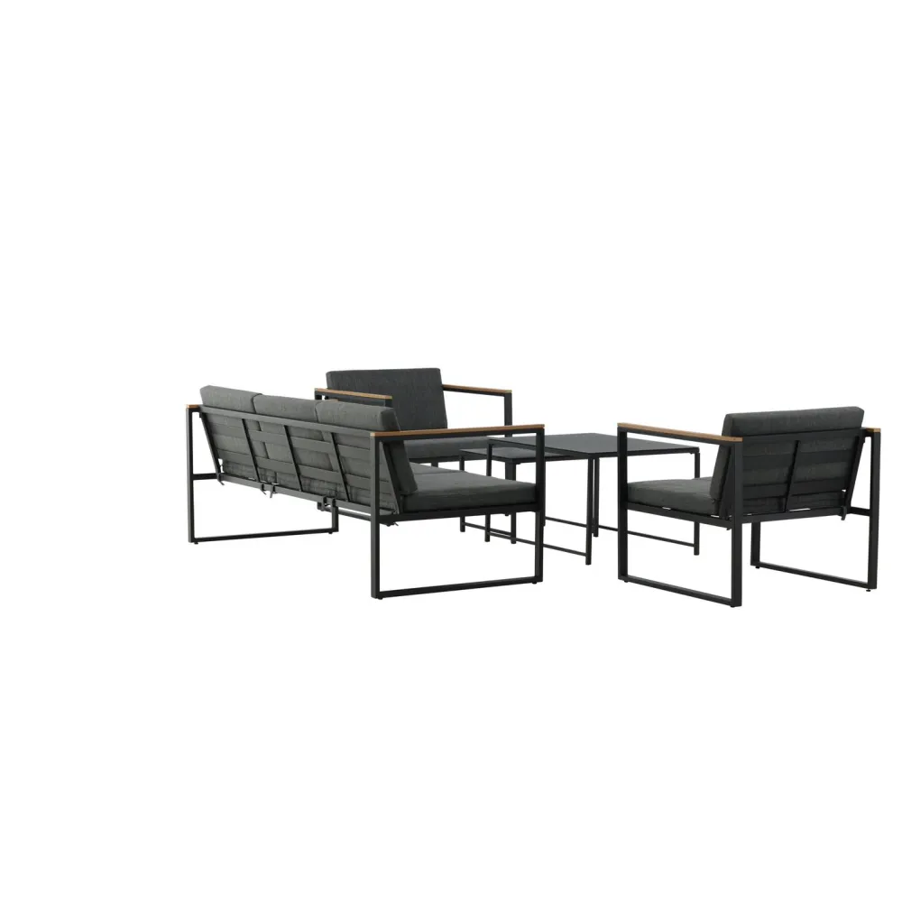 Outlet Venture Home Oleskeluryhmä Dakar, 3-istuttava sohva + 2 lepotuolia + sarjapöytä, harmaa/musta