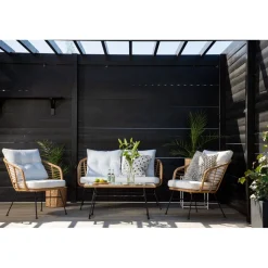 New Venture Home Oleskeluryhmä Viga, 2-istuttava sohva + 2 lepotuolia + sohvapöytä, valkoinen/ruskea