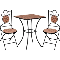 Clearance FinePRICE 3-osainen mosaiikkibistrosarja 89x60x60 cm keraamiset laatat terrakotta