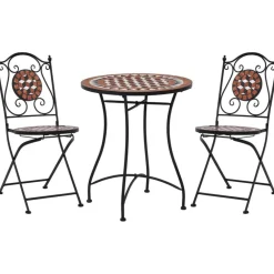 FinePRICE 3-osainen mosaiikkibistrosarja 87x60x60 cm keraamiset laatat terrakotta