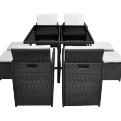 Outlet FinePRICE 9-osainen Ulkoruokailuryhmä tyynyillä 85x109x56 cm polyrottinki musta