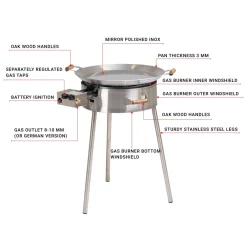 GrillSymbol Paellasetti PRO-580-INOX Ø58 cm D-400 kaasupoltin säädinletkusetti teräs