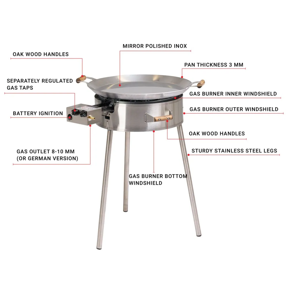 GrillSymbol Paellasetti PRO-580-INOX Ø58 cm D-400 kaasupoltin säädinletkusetti teräs