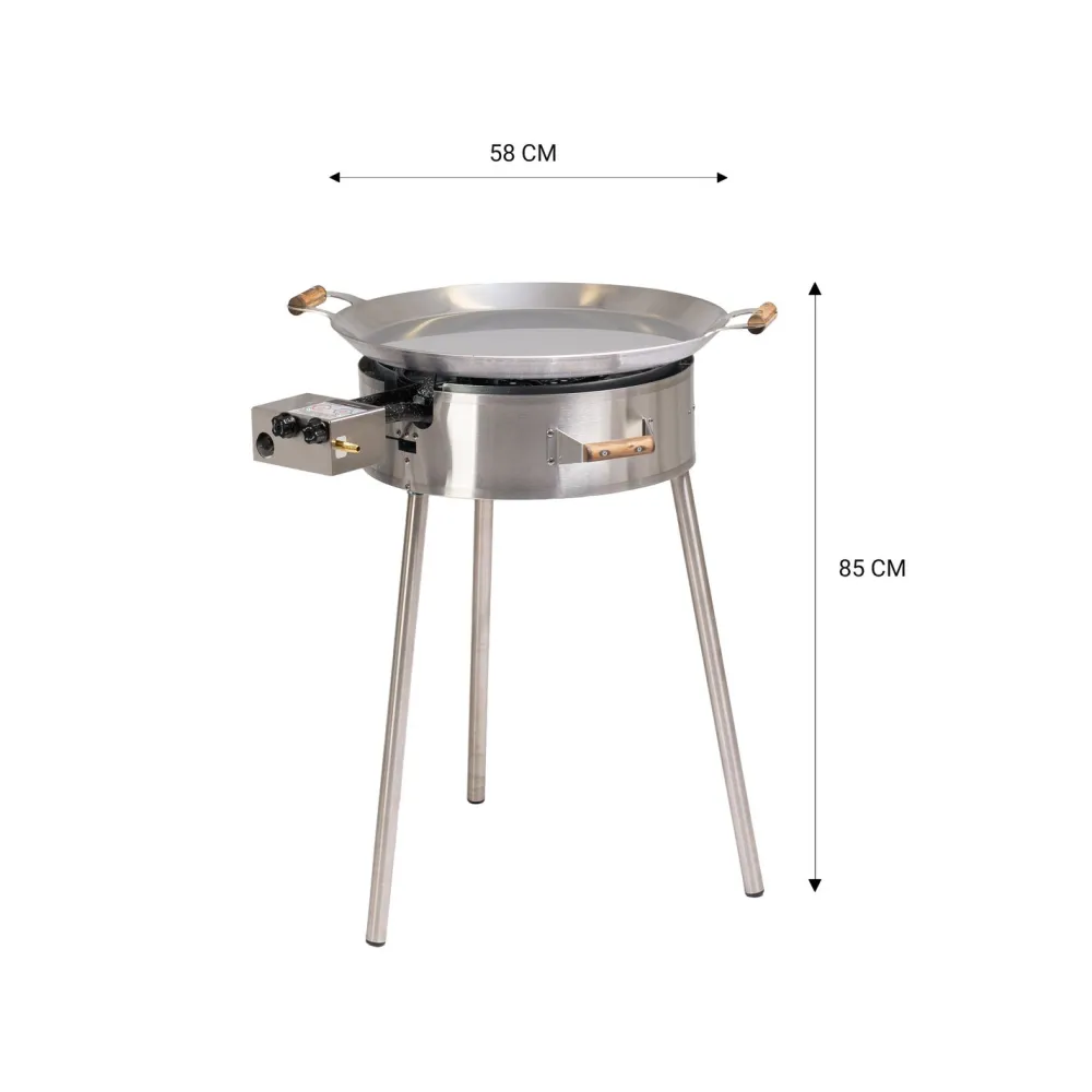 GrillSymbol Paellasetti PRO-580-INOX Ø58 cm D-400 kaasupoltin säädinletkusetti teräs