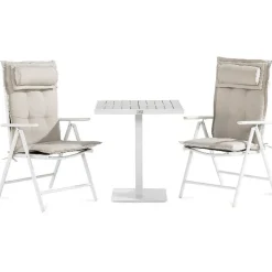 Clearance Comfort Garden Parvekeryhmä Tunis neliö 2 Maggie säätötuolia + valkoiset pehmusteet tyynyllä valkoinen