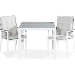 Sale Comfort Garden Parvekeryhmä Tunis 90x90 cm 2 tuolia pehmusteilla valkoinen/harmaa