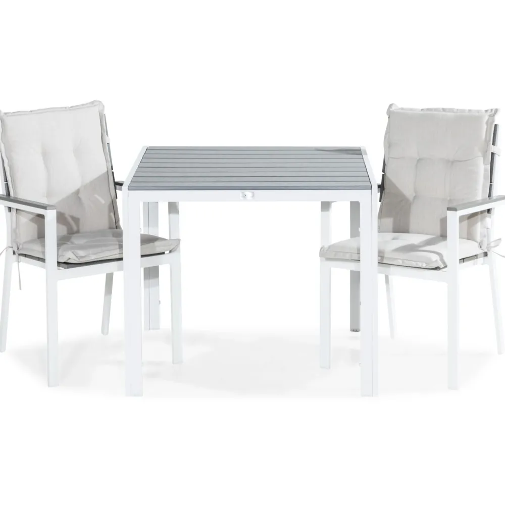 Sale Comfort Garden Parvekeryhmä Tunis 90x90 cm 2 tuolia pehmusteilla valkoinen/harmaa