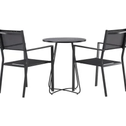 Online Venture Home Parvekeryhmä , ø60cm beige Bacong-pöytä + 2 mustaa, pinottavaa Copacabana-tuolia