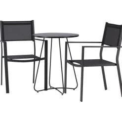 Online Venture Home Parvekeryhmä , ø60cm beige Bacong-pöytä + 2 mustaa, pinottavaa Copacabana-tuolia