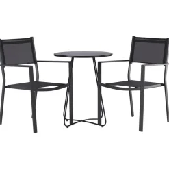 Online Venture Home Parvekeryhmä , ø60cm beige Bacong-pöytä + 2 mustaa, pinottavaa Copacabana-tuolia