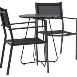 Online Venture Home Parvekeryhmä , ø60cm beige Bacong-pöytä + 2 mustaa, pinottavaa Copacabana-tuolia