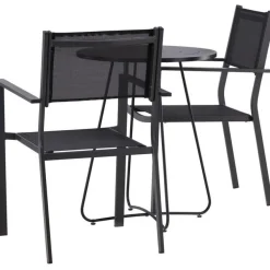 Online Venture Home Parvekeryhmä , ø60cm beige Bacong-pöytä + 2 mustaa, pinottavaa Copacabana-tuolia